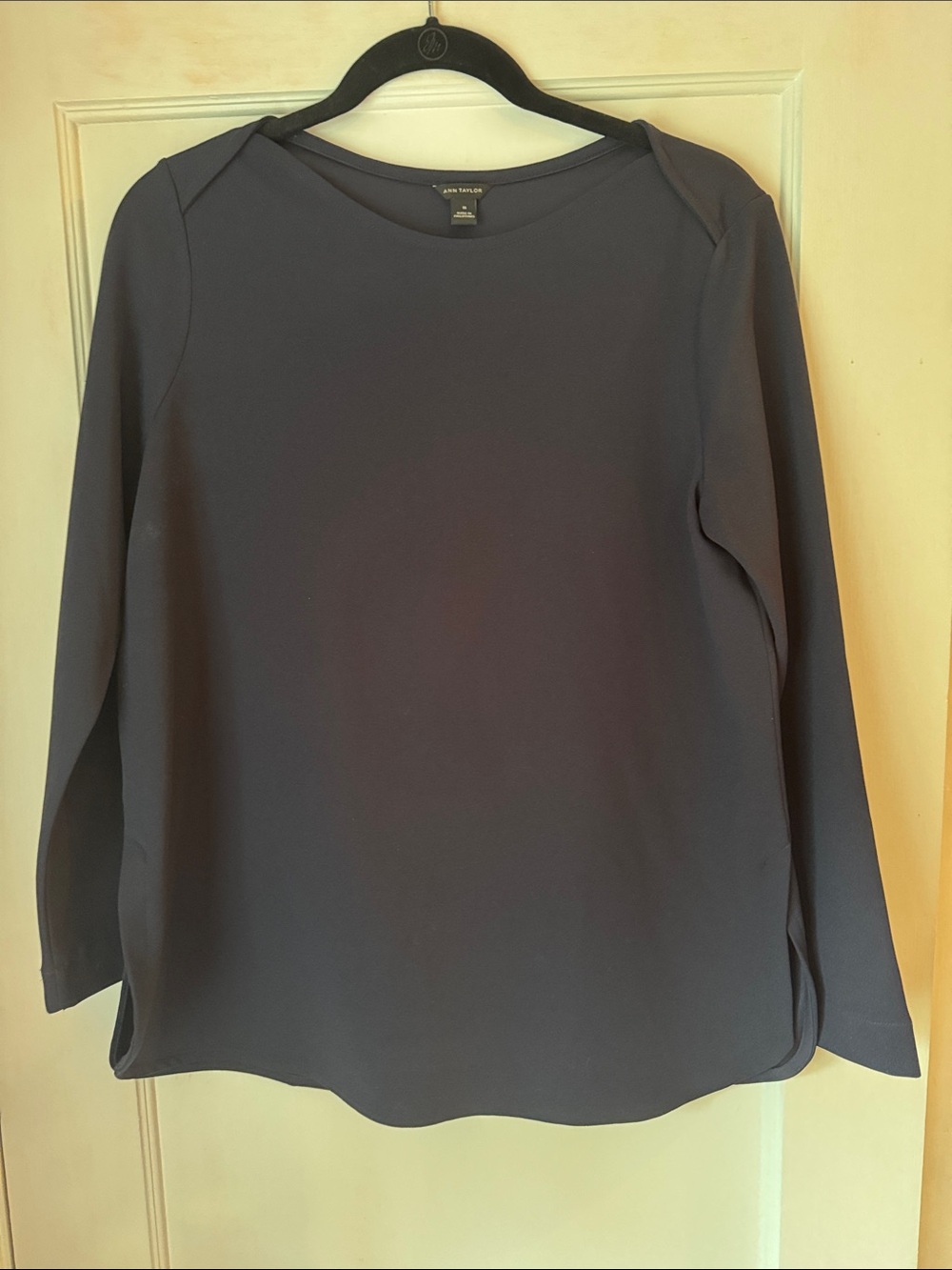 Ann Taylor Navy Long-Sleeve Crewneck Top